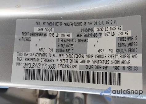 2020 Toyota Yaris Le from USA, damaged, VIN 3MYDLBYV3LY715533